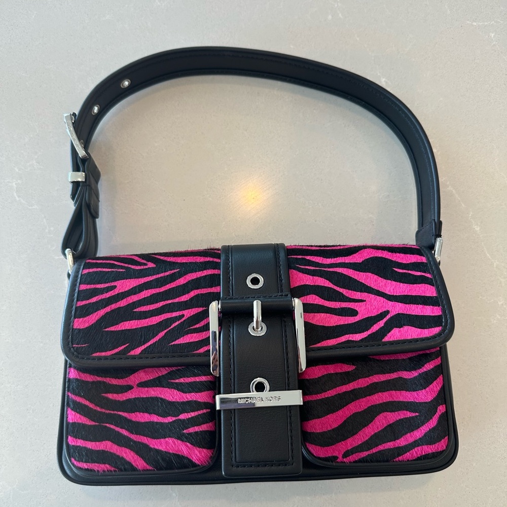 Michael Kors Colby Pink and Black Zebra Shoulder Bag